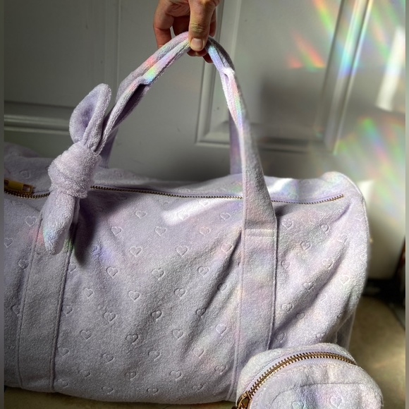 Stoney Clover Lane x Target Hearts Duffle Bag In Color Purple Terry Cloth - Picture 2 of 7